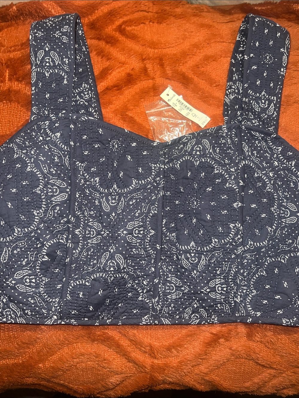Madewell Navy Bandana-Print Square-Neck Crop Top paisley quilted NWT size 6